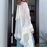White Sheer Cape Flutter Blouse