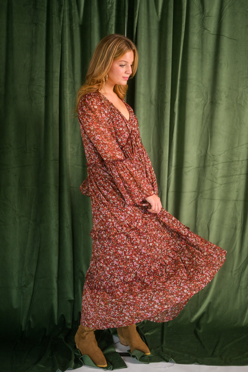 Berry Pretty Floral Midi Dress