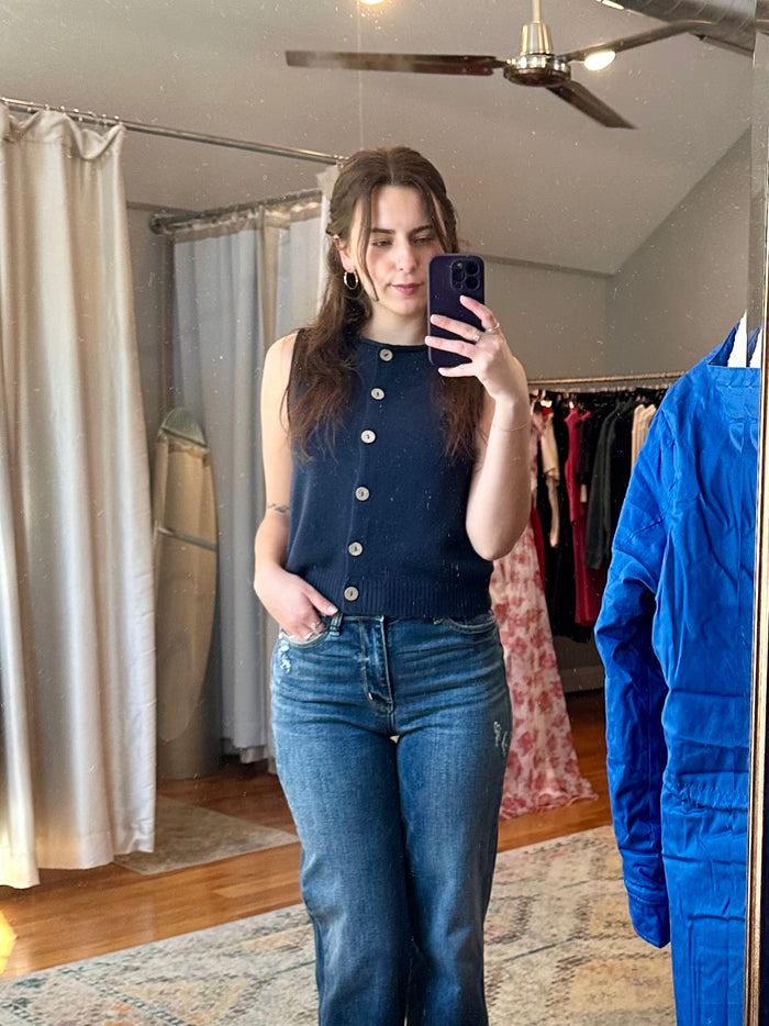 Button Down Knit Vest Top