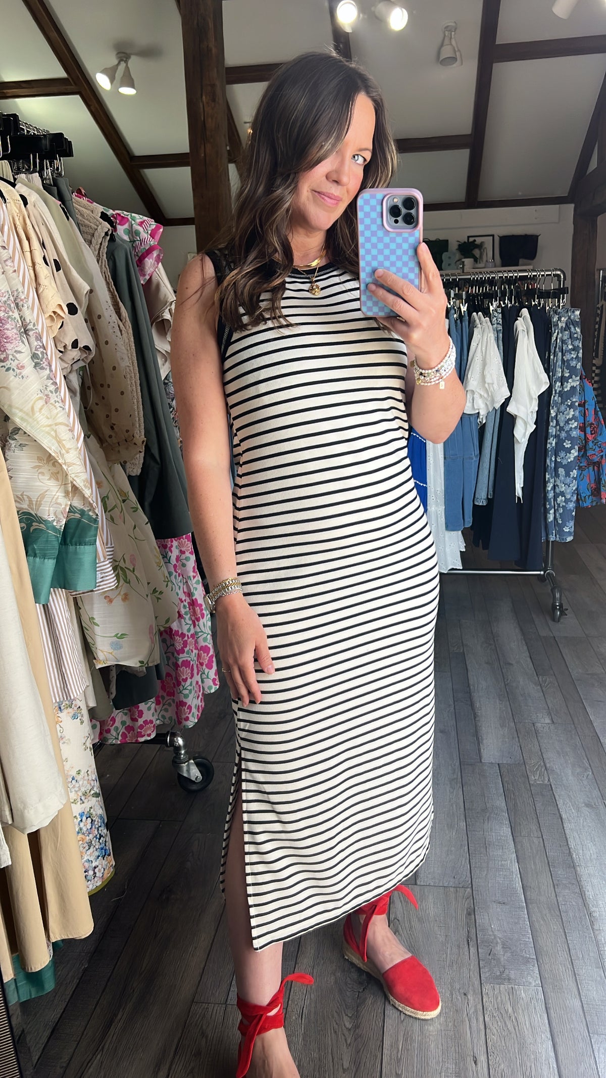 Samantha Striped Side Slit Maxi Dress