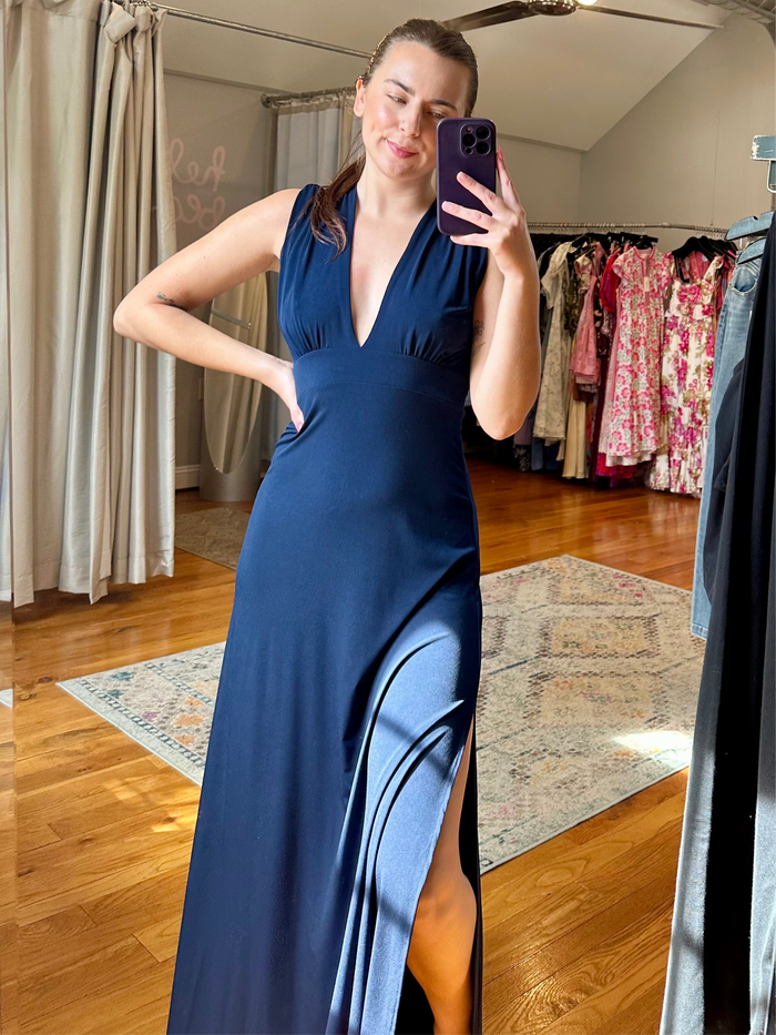 Navy Demi Deep V-Neck Maxi Dress