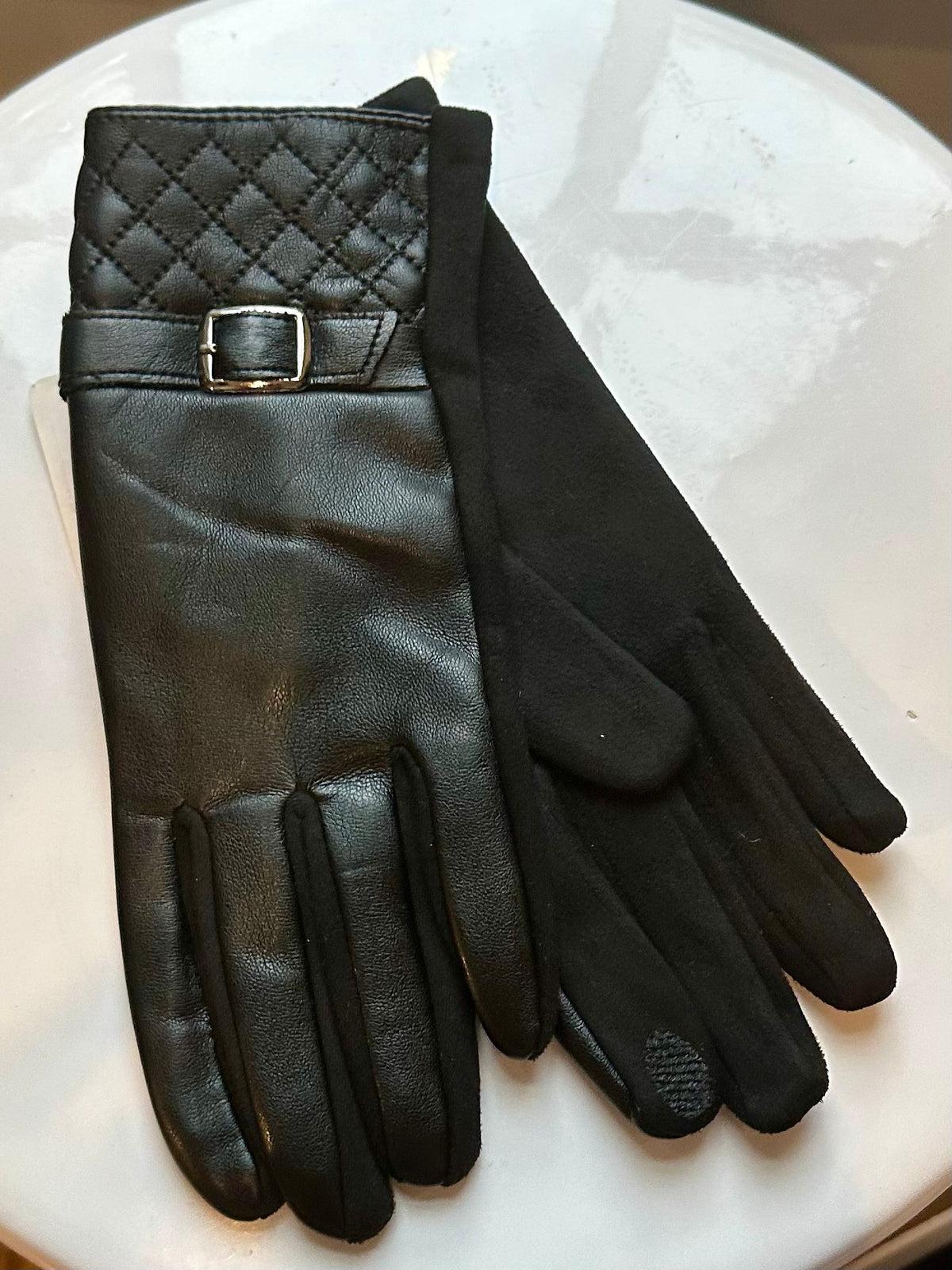 Faye Faux Leather Quilted Cuff & Strap Buckle Gloves