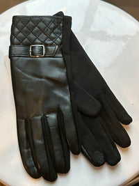 Faye Faux Leather Quilted Cuff & Strap Buckle Gloves