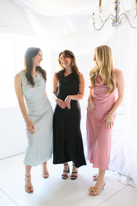 Satin Mirage Cowl Neck Midi Dress