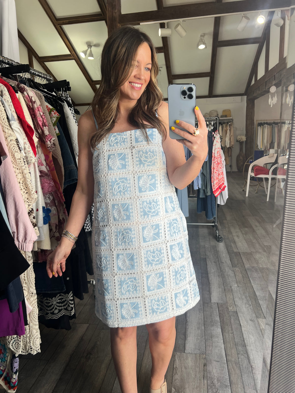 Saltwater Sky Crochet Mini Dress