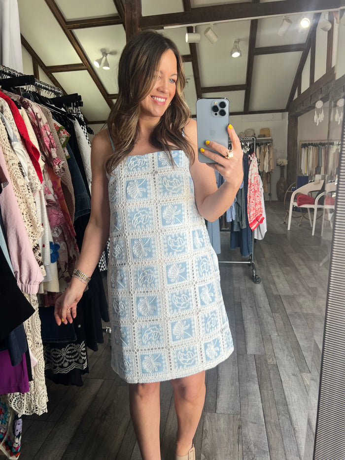 Saltwater Sky Crochet Mini Dress