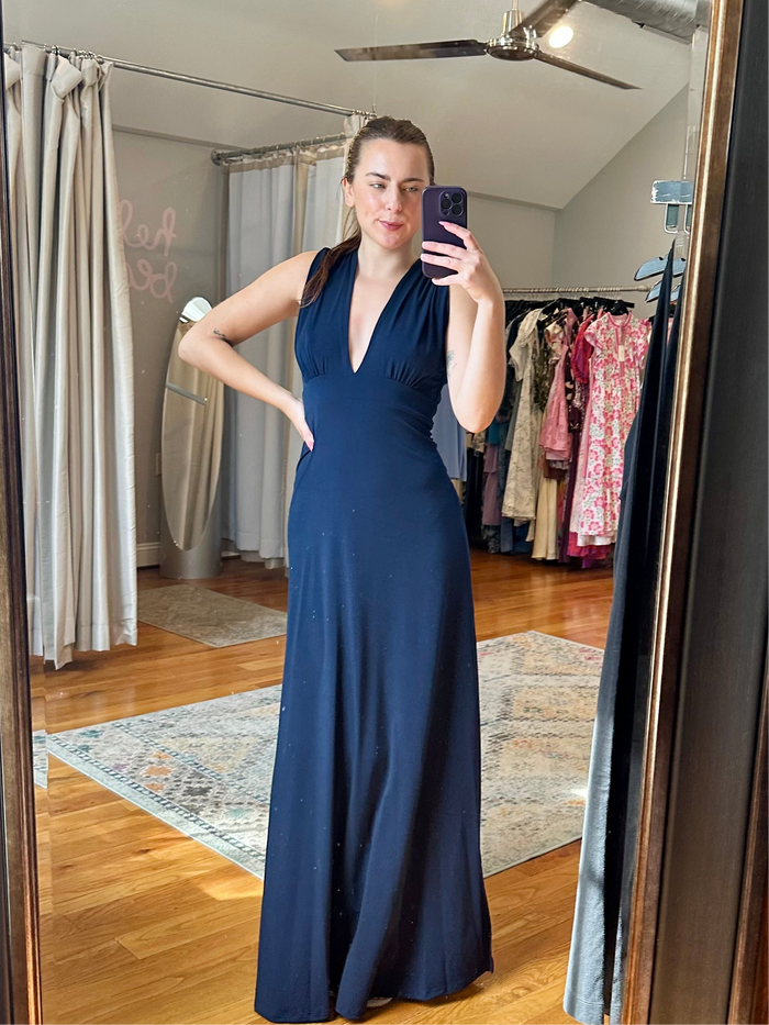 Navy Demi Deep V-Neck Maxi Dress
