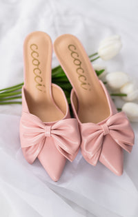 Carol Big Bow On Pointed-Toe Kitten Heel - Blush Pink