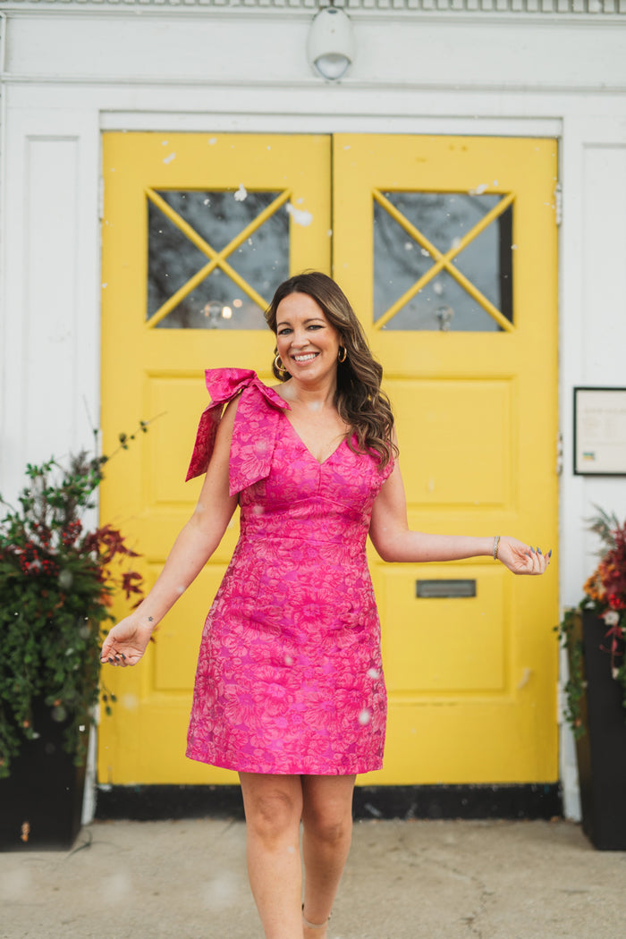 Pink Charm Jacquard Bow Dress