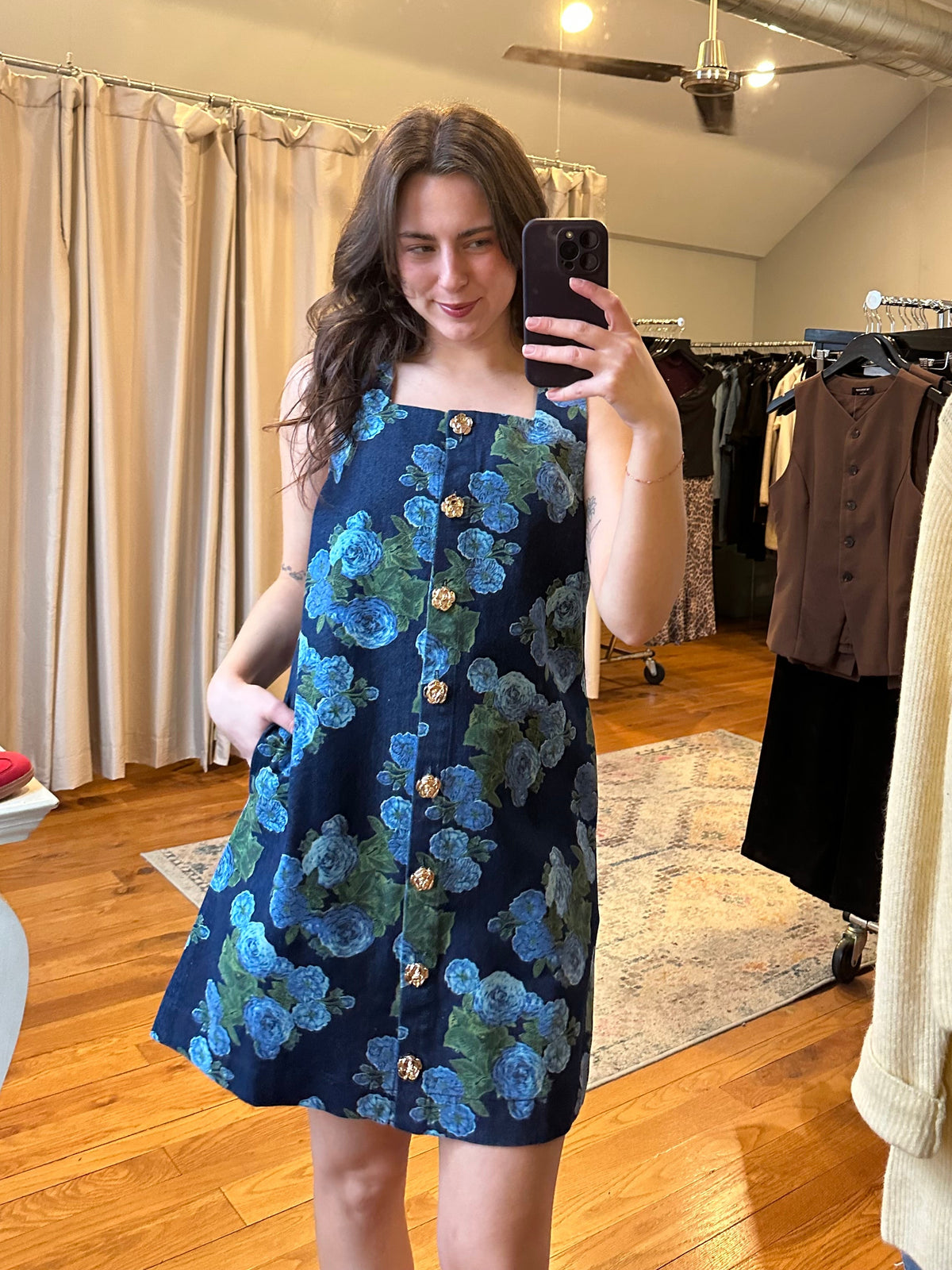 Flowerfield Mini Denim Dress- Blue