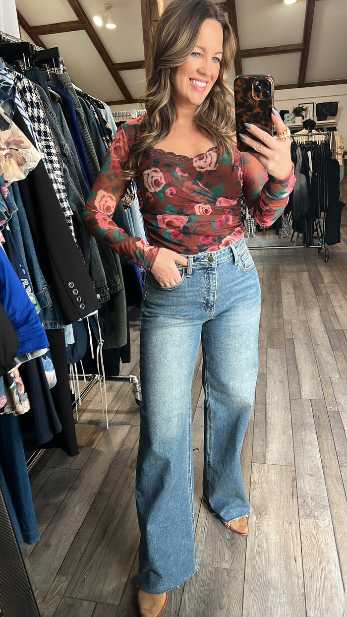 Cocoa Bloom Mesh Top