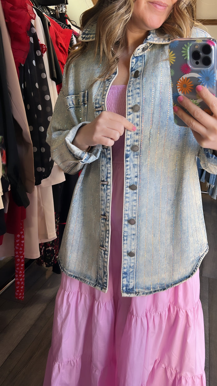 Sparkle A Lot Wash Denim Jacket-L