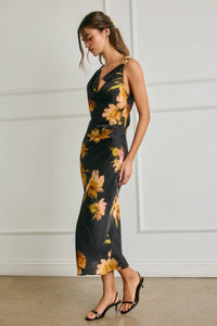 Nightfall Bloom Cowl Ruched Dress