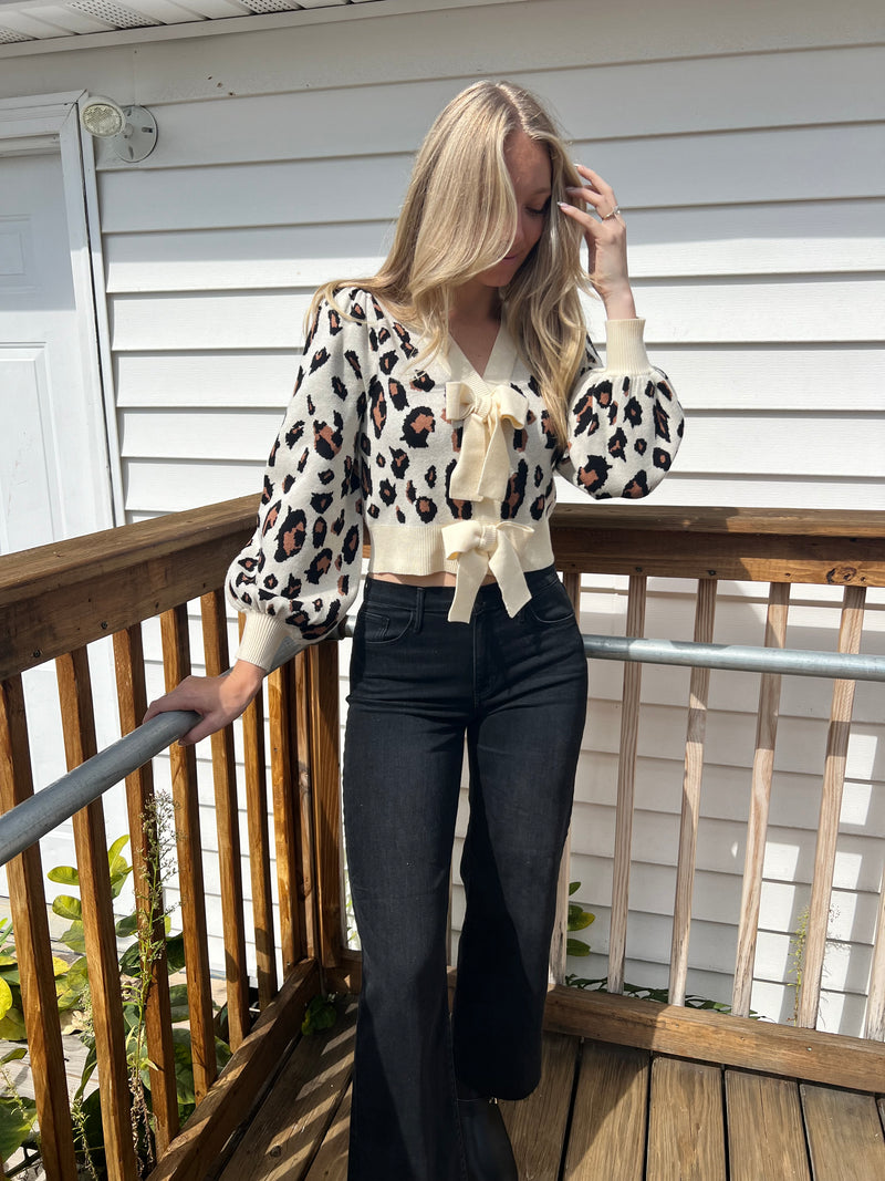 Leopard Bow Snap Sweater