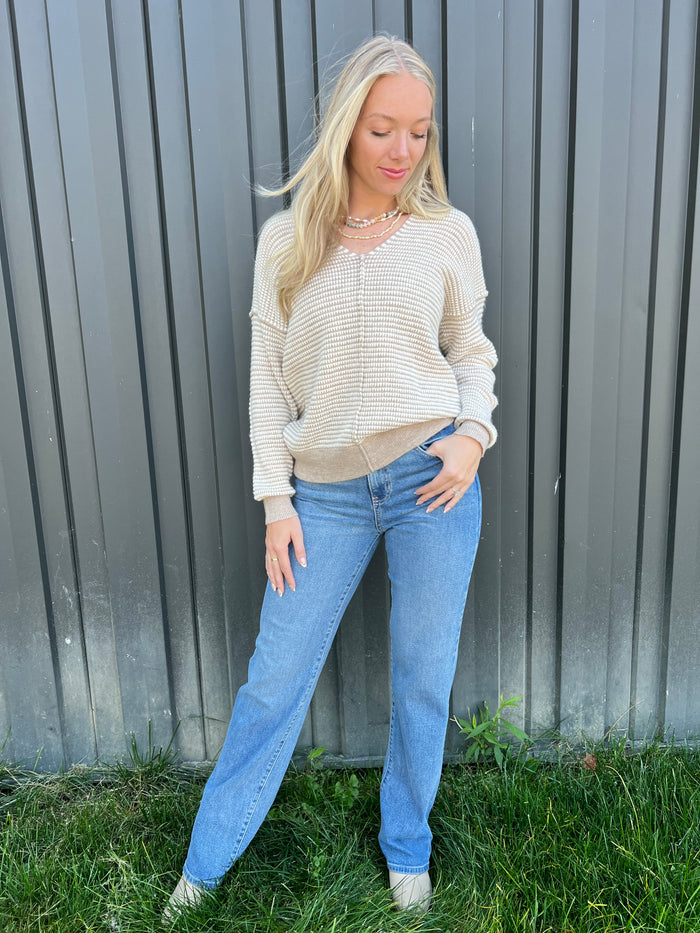 Oatmeal Waffle Center Seam Sweater