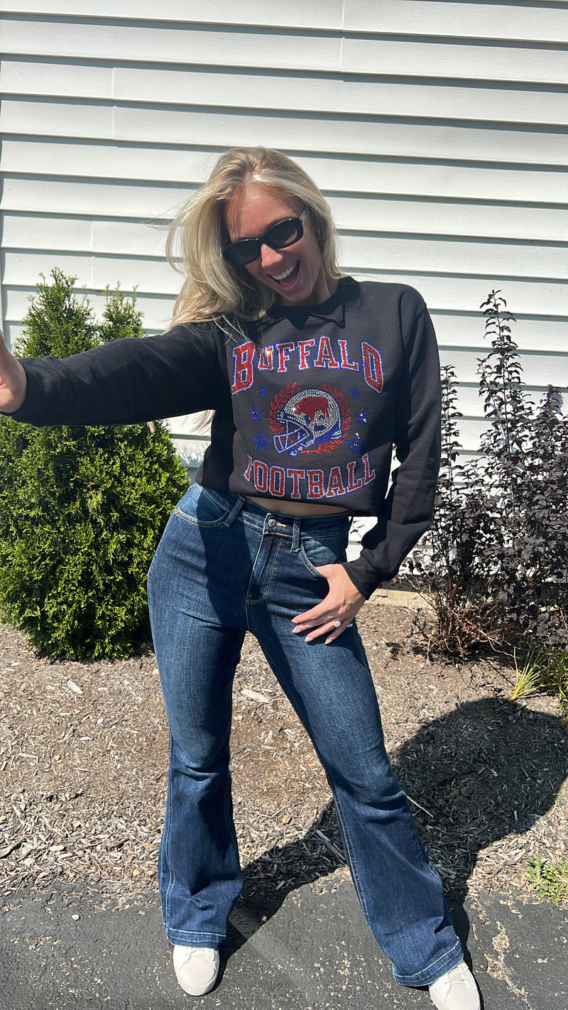 Buffalo Football Rhinestone Crewneck Sweatshirt Black