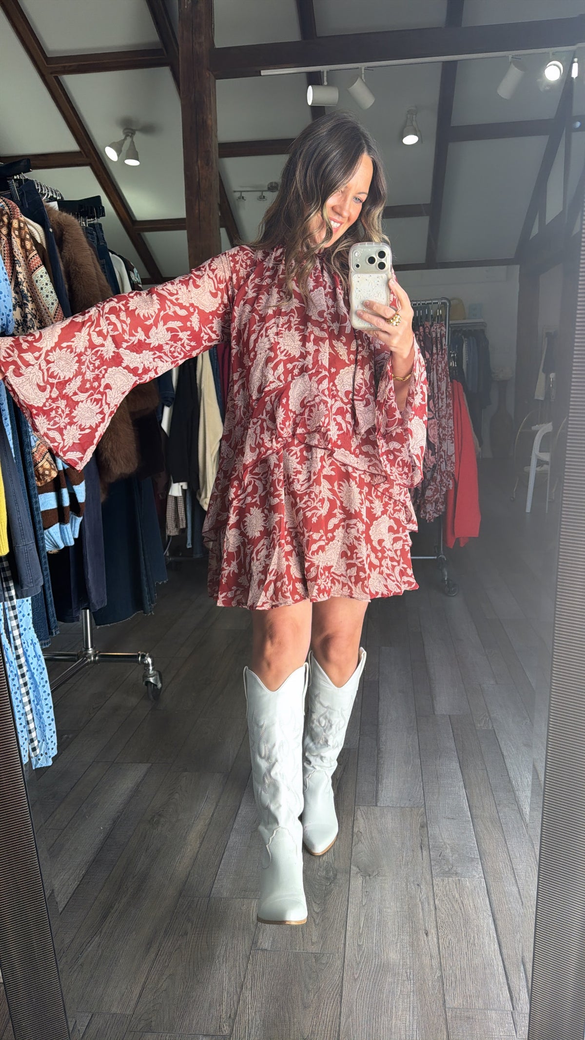 Faye Floral Print with Tie Back Detail Ruffled Panel Flowy Dress