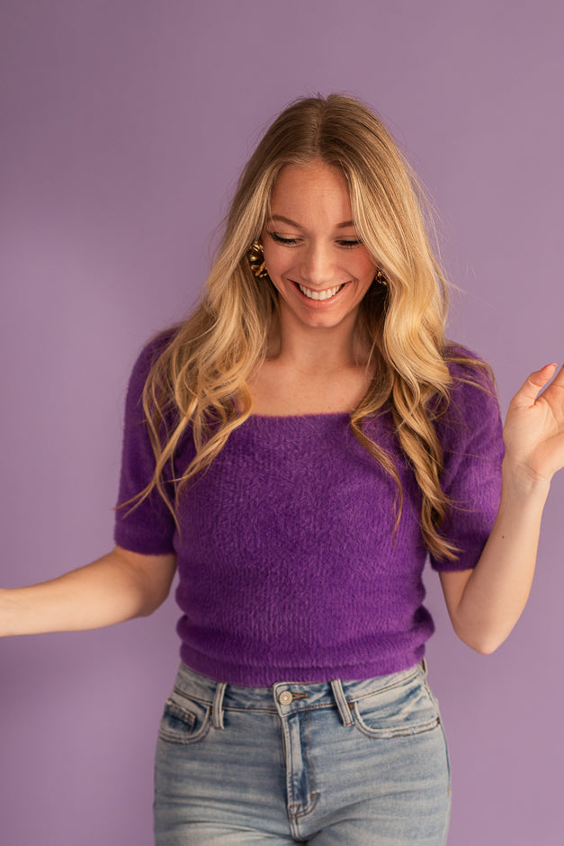 Purple Fuzzy Sweater Top