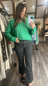 Polka Dot High Rise Crop Flare Jean - Just Black