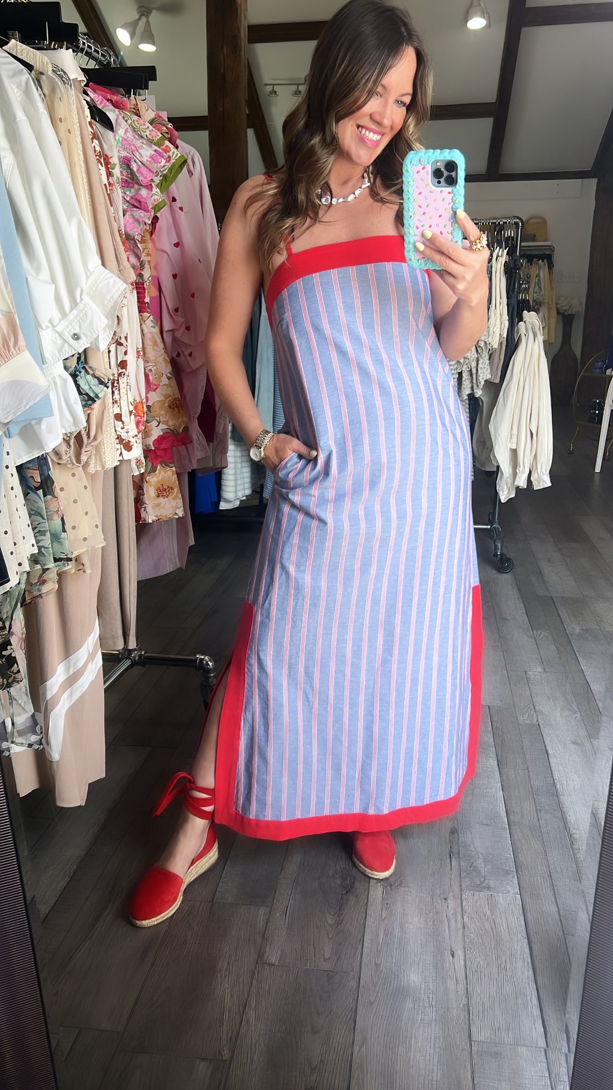 Chambray & Red Stripe Dress