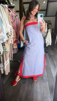 Chambray & Red Stripe Dress