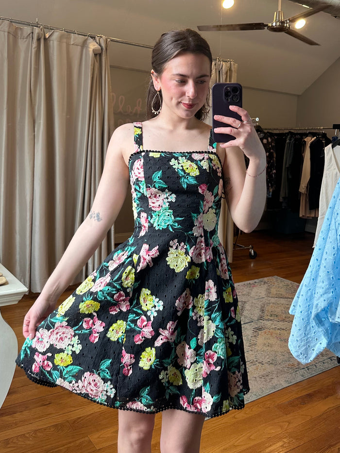 Olympia Dress - Black Ditsy Flora