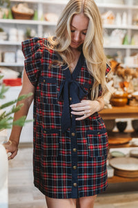 Navy Plaid Tucker Dress