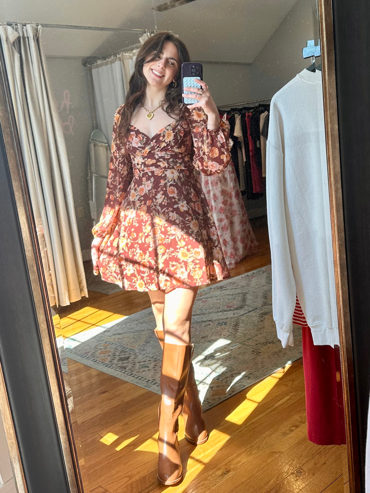 Golden Petals Mini Dress