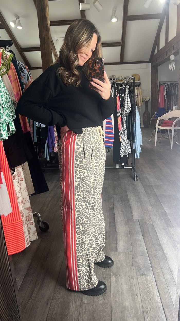 Leopard Sport Striped Wide Pants
