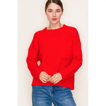 Red Crew Sweater With Pocket