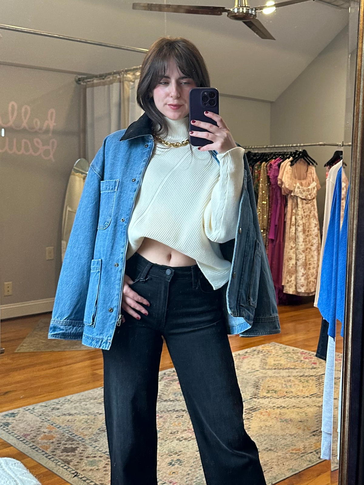 Denim Utility Jacket With Corduroy Collar