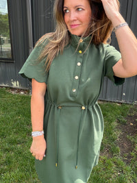 Hunter Green Scalloped Trim Dress