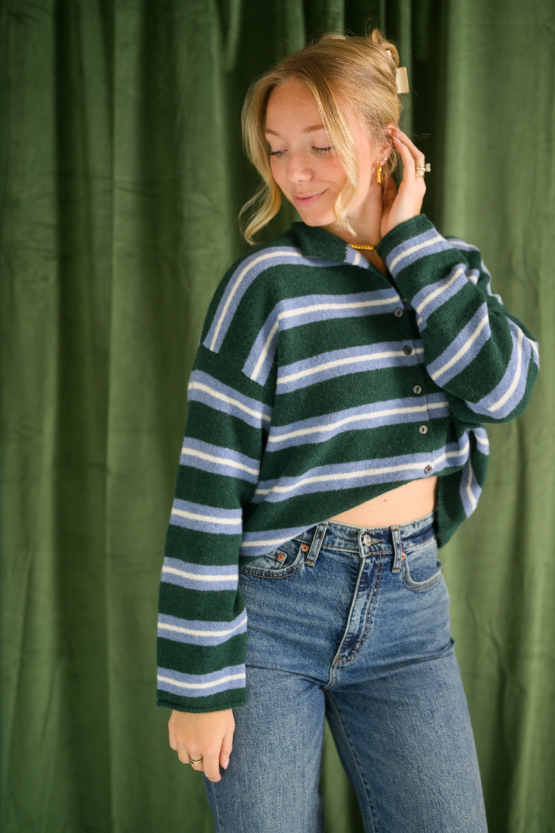 Hunter Green Stripe Cardigan