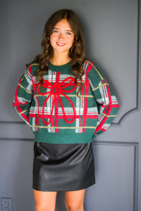Pretty Plaid Bow Sweater
