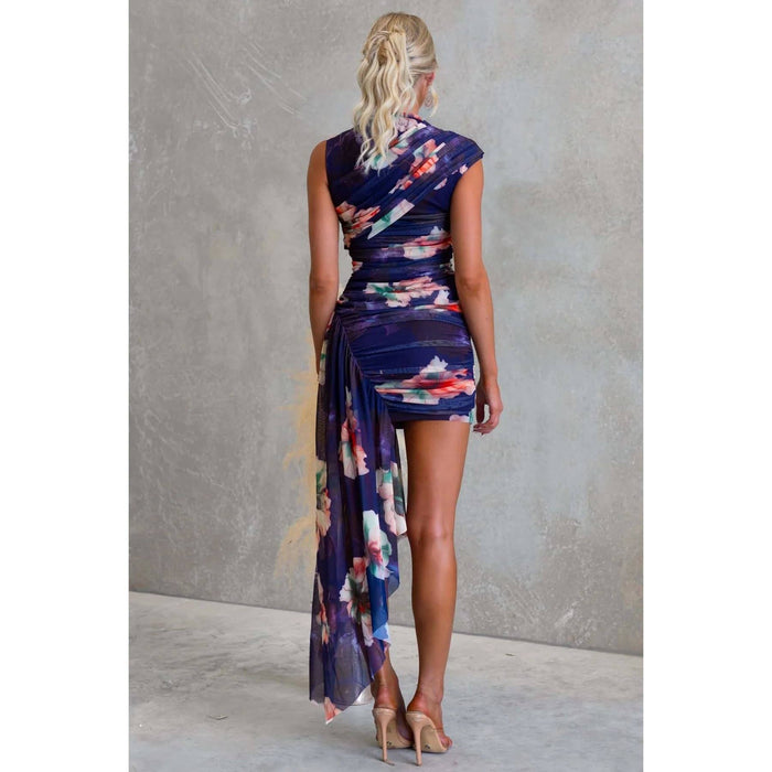 Aniya Asymmetric Floral Ruched Dress