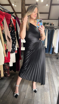 Fresco Black One Shoulder Pleat Dress