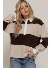 Rugby Stripe Fleece Polo Top