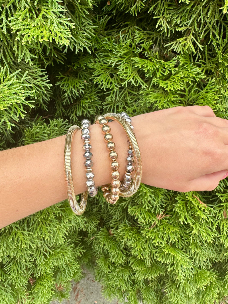 5 Row Hematite Glass Bead& Metal Bracelet