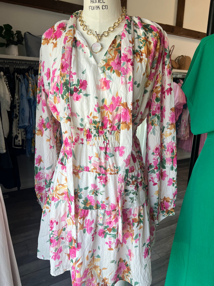 Raspberry Cream Floral Dress