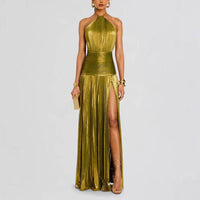 Metallic Halter Maxi Dress