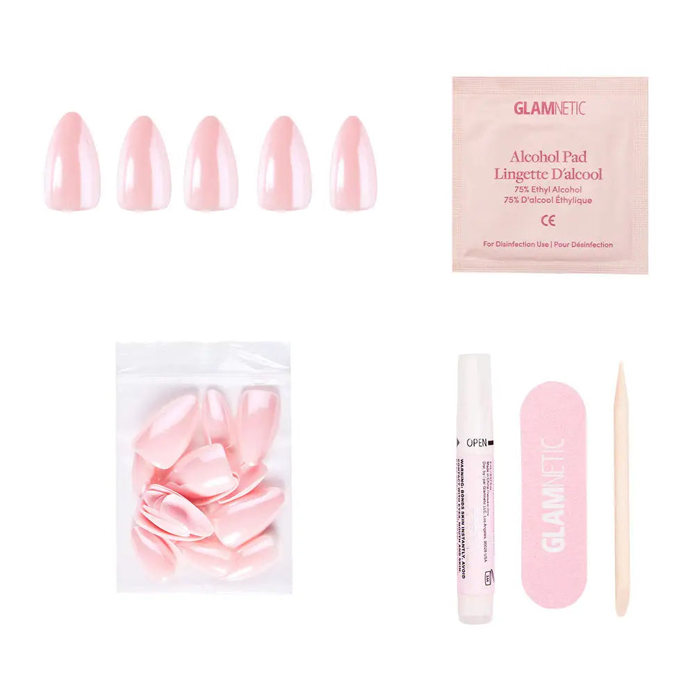 First Kiss Press-On Nails | Short Almond Pink Chrome Finish