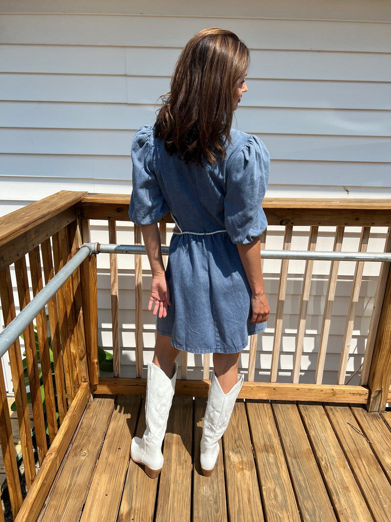 Denim Sparkle Side Trim Dress Denim Sparkle Side Trim Dress