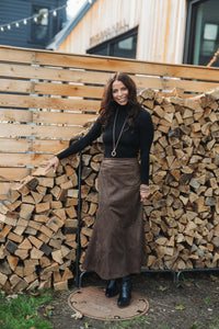 Fluted Gore Hem Suede Skirt