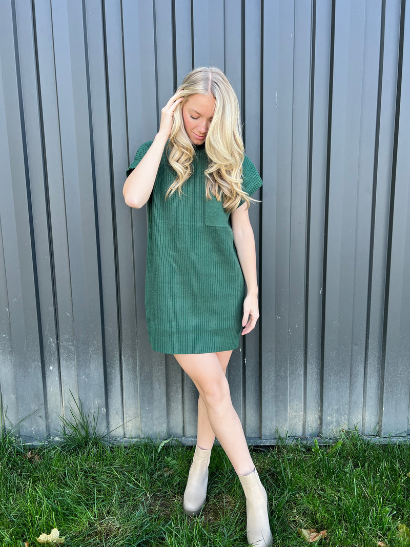 Forest Green Sleeveless Sweater Dress