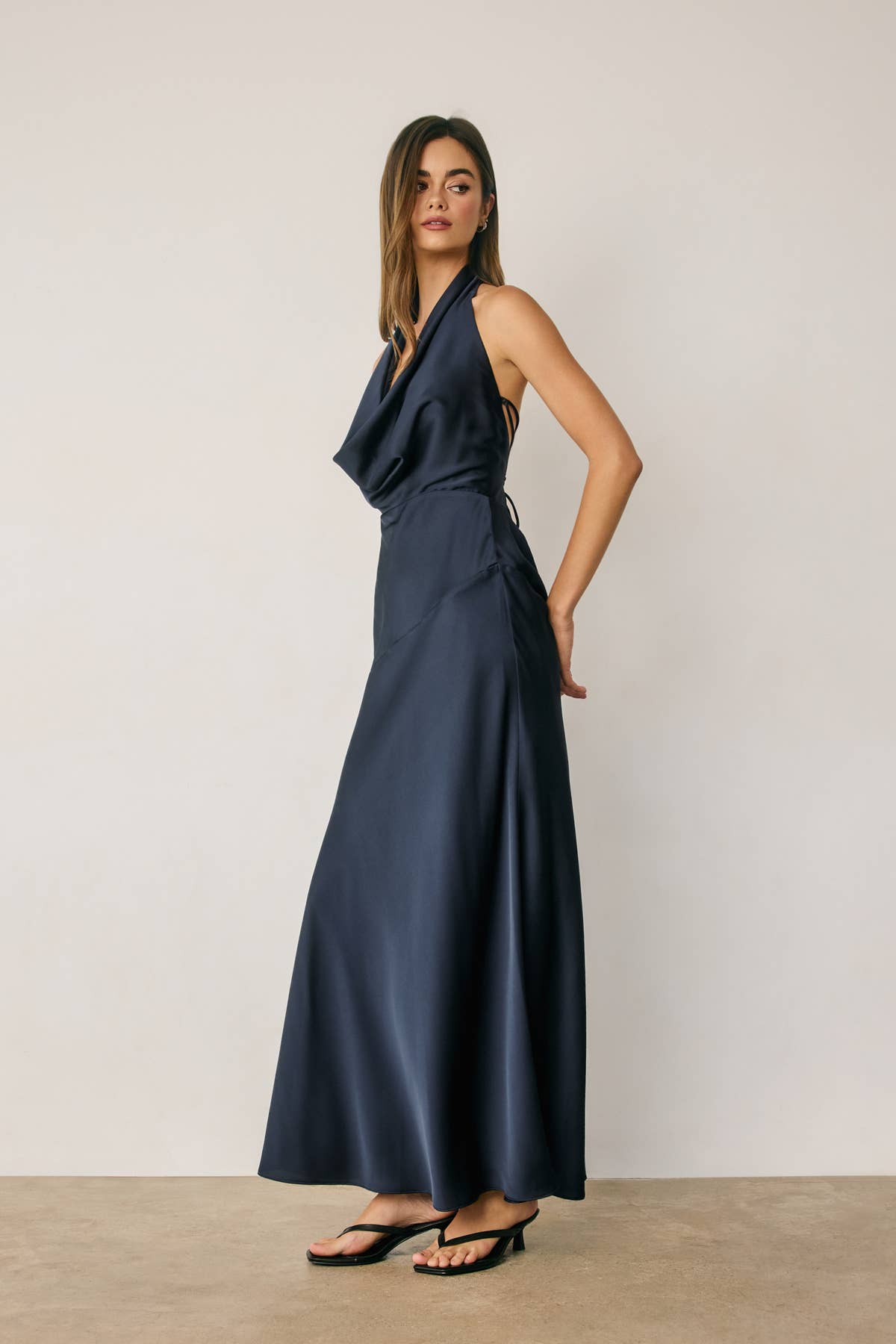 Sallie Satin Draped Halter Neck Maxi Dress