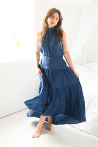 Sapphire Sway Halter Tier Maxi Dress