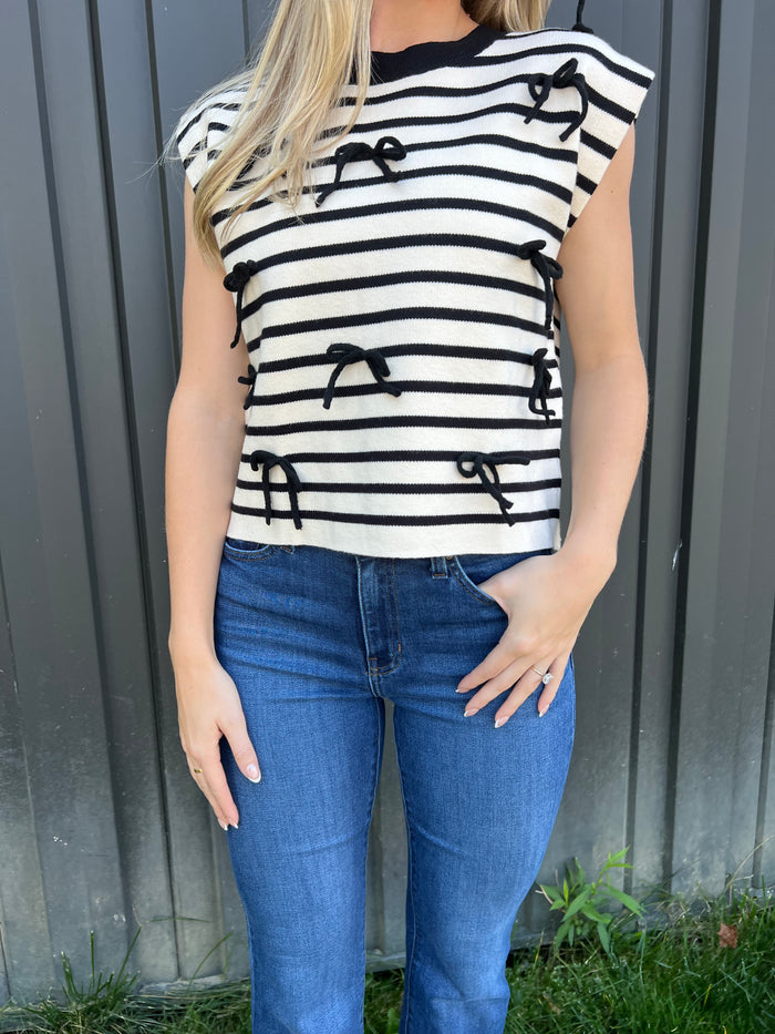 Stripe & Bow Sleeveless Sweater