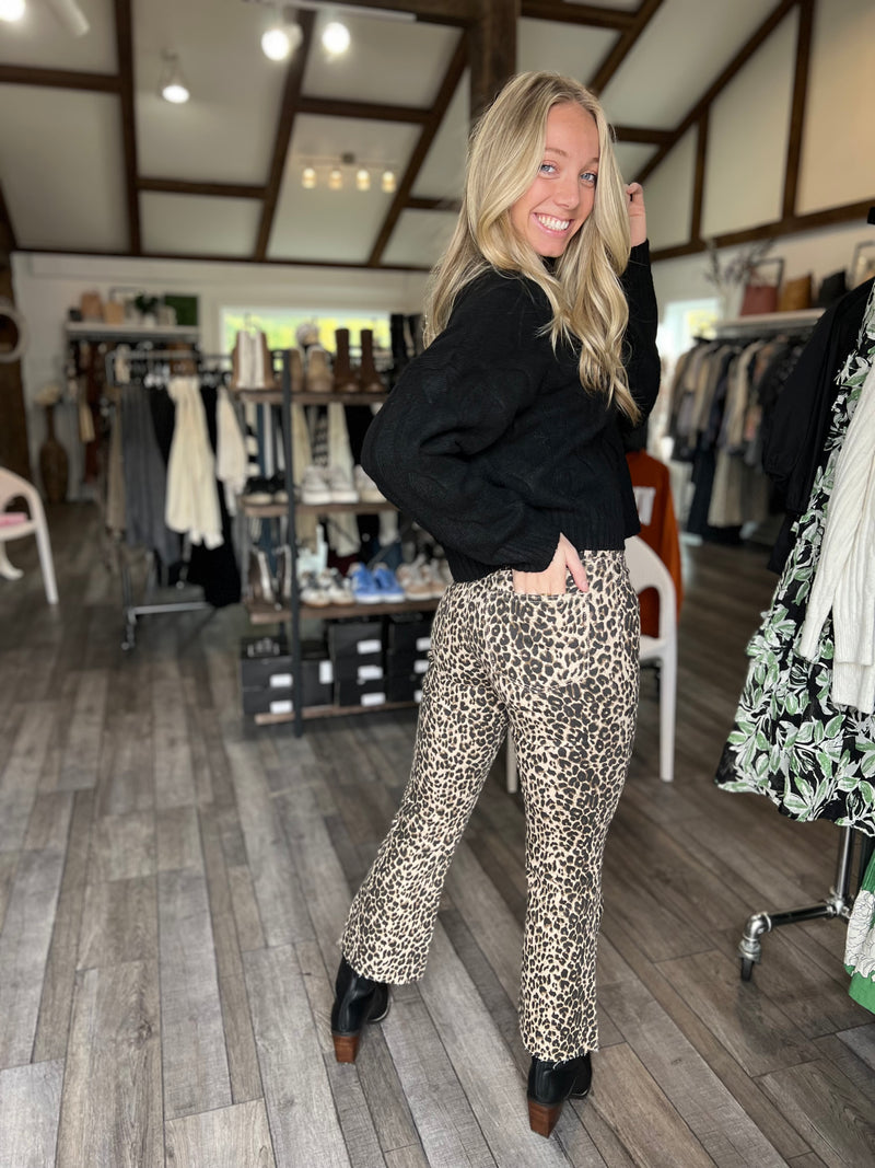 Leopard Crop Flare High Rise Jeans