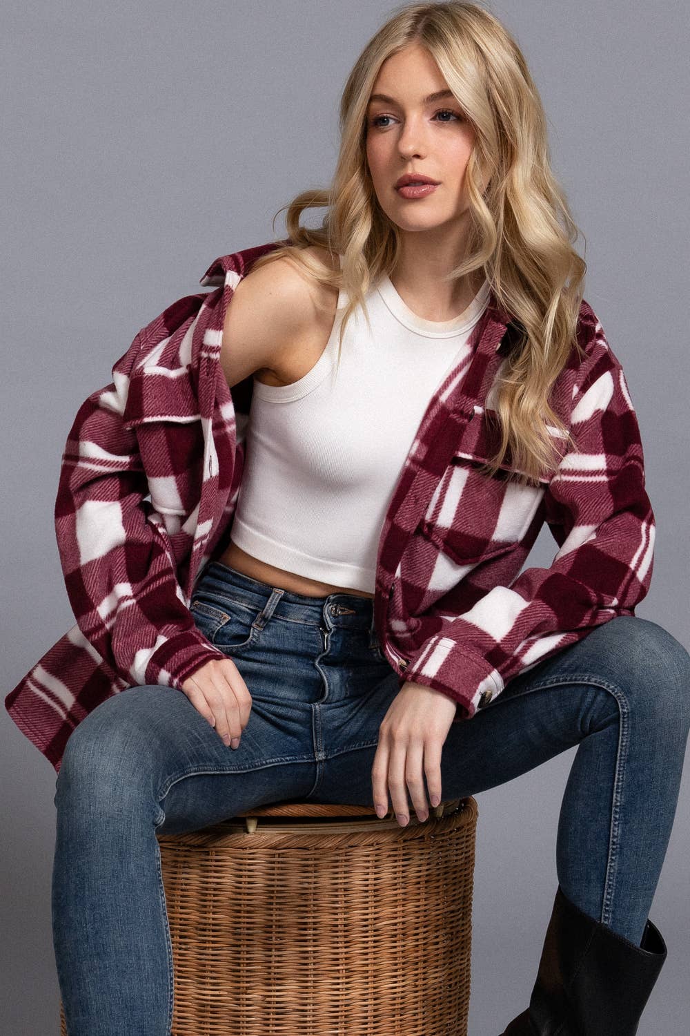 Check Fleece Shacket- 2 colors
