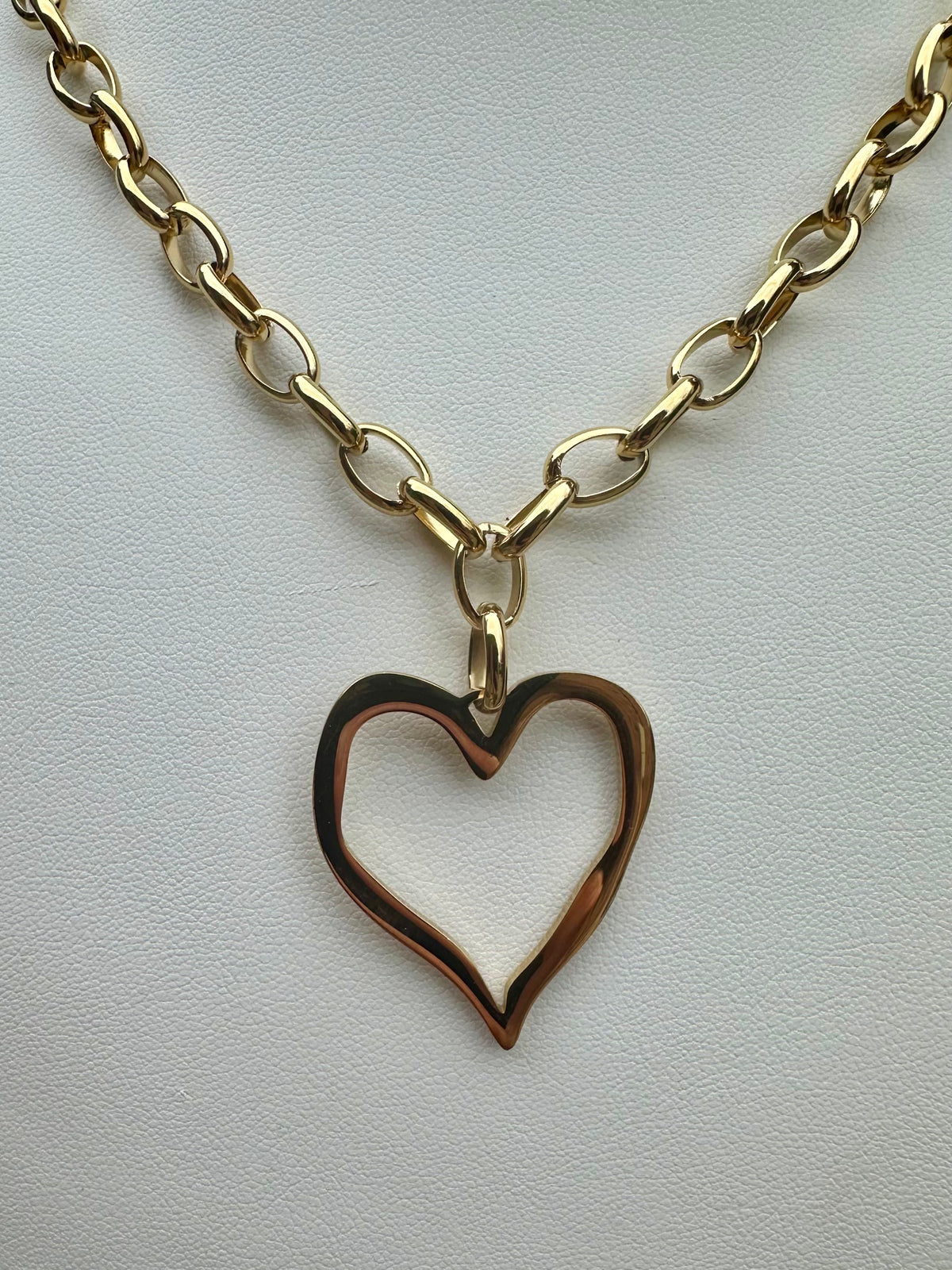 Large Open Heart Necklace Gold
